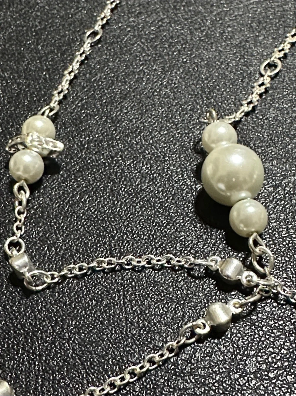 Dillards Silver Tone Faux Pearl Station Necklace